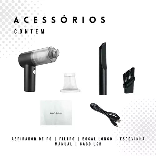 Aspirador Portátil Recarregável USB Ideal para Carro e Casa