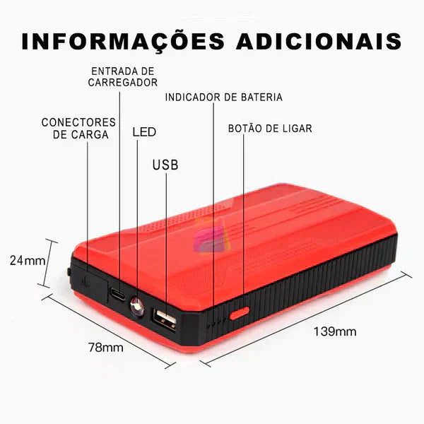 Auxiliar de Partida de Carro 12v e 20000mah